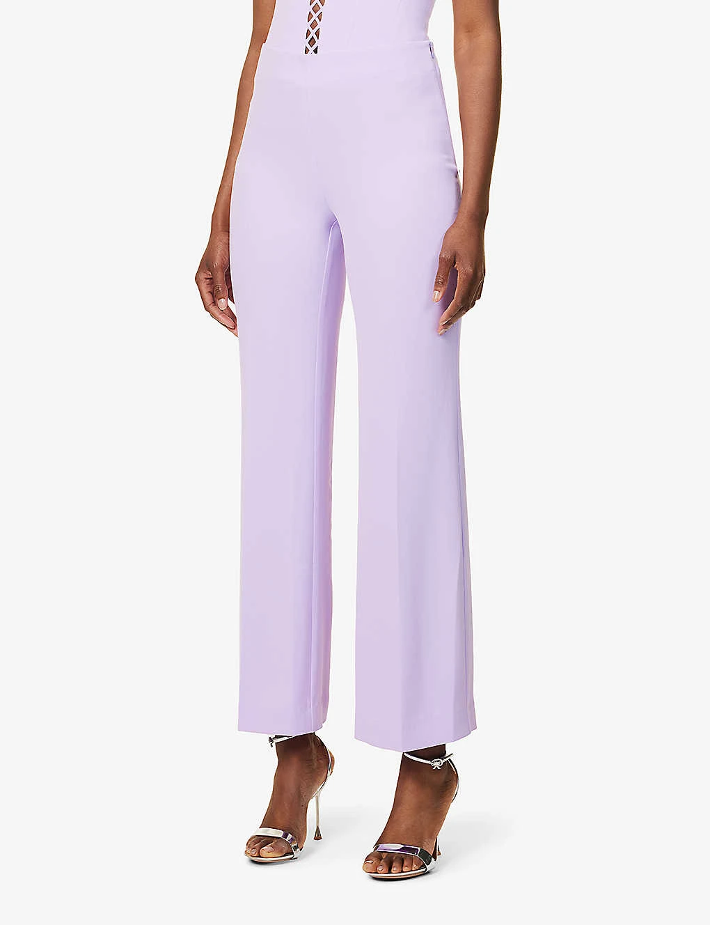 Pressed-crease Mid-rise Flared Stretch-woven Trousers 3 Pressed-crease Mid-rise Flared Stretch-woven Trousers - Image 3