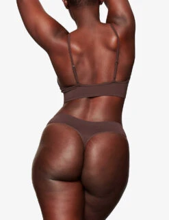 Smoothing Mid-rise Stretch-woven Thong -Ted Bakee Fashion Shop R04160626 COCOA ALT03