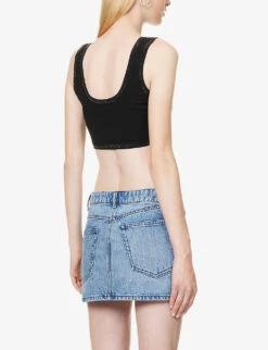 ALEXANDER WANG Crystal-embellished Cropped Stretch-woven Top -Ted Bakee Fashion Shop R04160688 BLACK ALT03