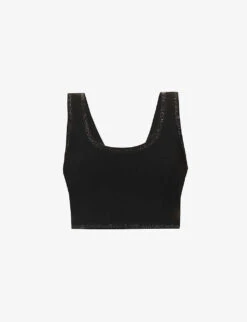ALEXANDER WANG Crystal-embellished Cropped Stretch-woven Top