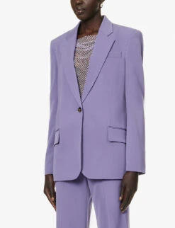 STELLA MCCARTNEY Notch-lapels Padded-shoulders Stretch-wool Blazer -Ted Bakee Fashion Shop R04160788 MAUVE ALT03