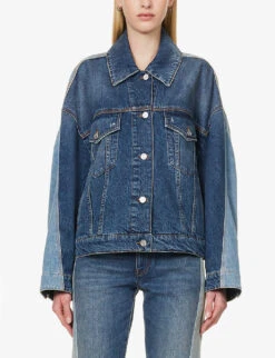 STELLA MCCARTNEY Logo-embroidered Buttoned-cuff Denim Jacket -Ted Bakee Fashion Shop R04160794 DOUBLEBLUETONE ALT02