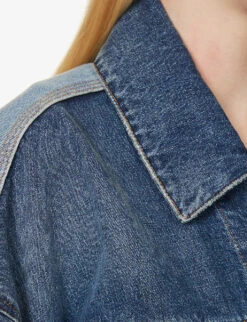 STELLA MCCARTNEY Logo-embroidered Buttoned-cuff Denim Jacket -Ted Bakee Fashion Shop R04160794 DOUBLEBLUETONE ALT04