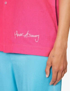 The Rose Tint Shirt Graphic-print Regular-fit Cotton And Linen-blend Shirt -Ted Bakee Fashion Shop R04161068 AZALEA ALT05