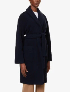 Max Mara Brava Self-tie Wool-blend Coat -Ted Bakee Fashion Shop R04161466 NAVY ALT02
