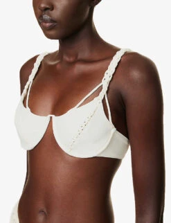 Cableknot Braided-trim Bikini Top -Ted Bakee Fashion Shop R04161520 MILK ALT04