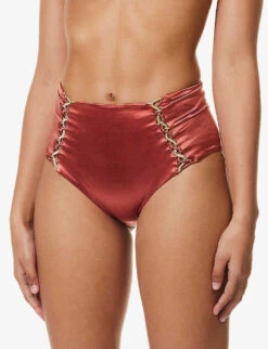 Braided-trim High-rise Bikini Bottoms -Ted Bakee Fashion Shop R04161527 CHERRY ALT02