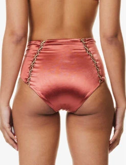 Braided-trim High-rise Bikini Bottoms -Ted Bakee Fashion Shop R04161527 CHERRY ALT03