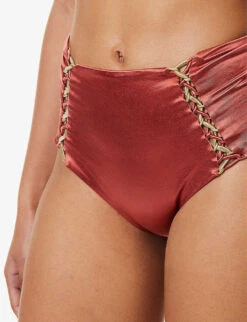Braided-trim High-rise Bikini Bottoms -Ted Bakee Fashion Shop R04161527 CHERRY ALT04