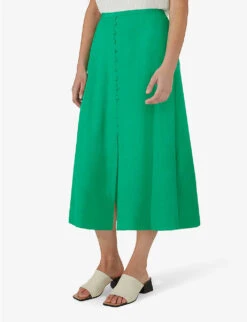 Jacquard-pattern Button-front Woven Midi Skirt -Ted Bakee Fashion Shop R04161766 GREEN ALT02