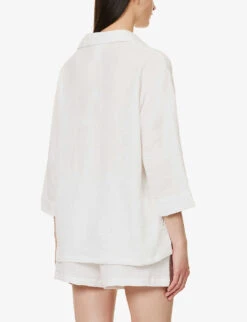 Crinkle Seersucker Cotton Pyjama Set -Ted Bakee Fashion Shop R04163580 WHITE ALT02