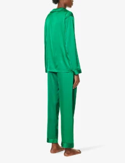 Satin Relaxed-fit Stretch-woven Pyjama Set -Ted Bakee Fashion Shop R04163582 LIME ALT02