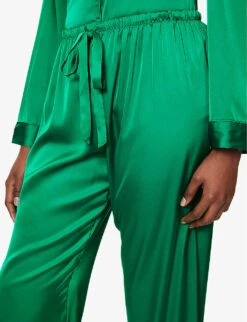 Satin Relaxed-fit Stretch-woven Pyjama Set -Ted Bakee Fashion Shop R04163582 LIME ALT03
