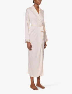 Long-line V-neck Stretch-satin Robe -Ted Bakee Fashion Shop R04163585 IVORY ALT02