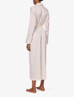 Long-line V-neck Stretch-satin Robe -Ted Bakee Fashion Shop R04163585 IVORY ALT03