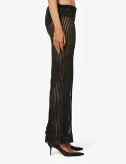 Patricia Straight-leg Mid-rise Cotton-blend Trousers -Ted Bakee Fashion Shop R04164352 BLACK ALT02