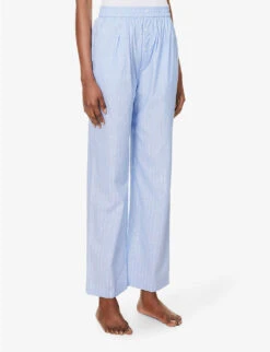 Striped Elasticated-waist Wide-leg High-rise Cotton-poplin Trousers -Ted Bakee Fashion Shop R04164438 STRIPE0001 ALT02
