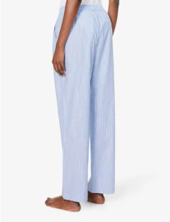 Striped Elasticated-waist Wide-leg High-rise Cotton-poplin Trousers -Ted Bakee Fashion Shop R04164438 STRIPE0001 ALT03