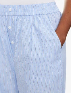 Striped Elasticated-waist Wide-leg High-rise Cotton-poplin Trousers -Ted Bakee Fashion Shop R04164438 STRIPE0001 ALT04