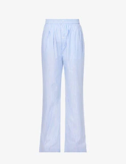 Striped Elasticated-waist Wide-leg High-rise Cotton-poplin Trousers