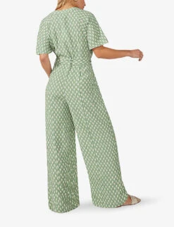 Diamond-print Belted Woven Jumpsuit -Ted Bakee Fashion Shop R04166377 GREEN ALT03