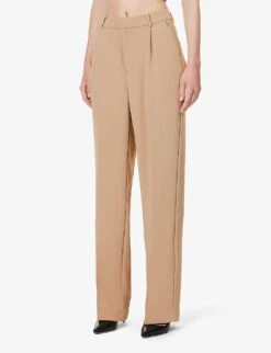 GOOD AMERICAN Luxe Straight-leg Mid-rise Woven Trousers -Ted Bakee Fashion Shop R04166625 PECAN001 ALT02