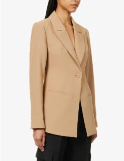 GOOD AMERICAN Fit And Flatter Single-breasted Stretch-woven Blazer -Ted Bakee Fashion Shop R04166628 PECAN001 ALT02