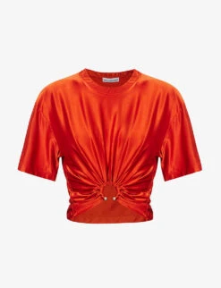 Paco Rabanne Ring-pendant Short-sleeved Stretch-woven Top