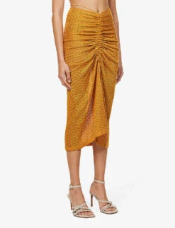 Ruched Crochet-knit Regular-fit Knitted Midi Skirt -Ted Bakee Fashion Shop R04167246 ORANGE ALT02