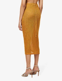 Ruched Crochet-knit Regular-fit Knitted Midi Skirt -Ted Bakee Fashion Shop R04167246 ORANGE ALT03