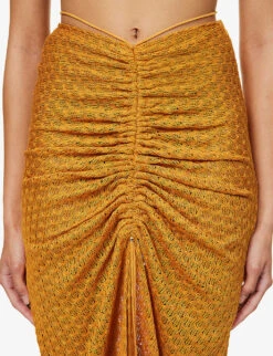 Ruched Crochet-knit Regular-fit Knitted Midi Skirt -Ted Bakee Fashion Shop R04167246 ORANGE ALT04