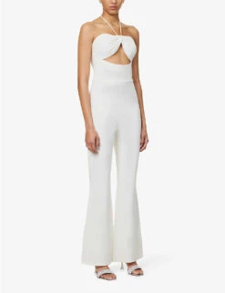 Halterneck Cut-out Woven Jumpsuit -Ted Bakee Fashion Shop R04167252 WHITE ALT02