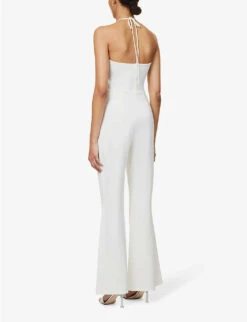 Halterneck Cut-out Woven Jumpsuit -Ted Bakee Fashion Shop R04167252 WHITE ALT03