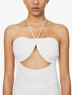 Halterneck Cut-out Woven Jumpsuit -Ted Bakee Fashion Shop R04167252 WHITE ALT04