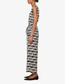 Platani Geometric-print Silk Jumpsuit -Ted Bakee Fashion Shop R04167346 NAVY ALT02