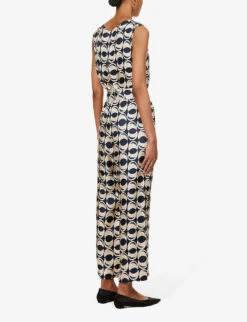 Platani Geometric-print Silk Jumpsuit -Ted Bakee Fashion Shop R04167346 NAVY ALT03