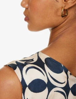 Platani Geometric-print Silk Jumpsuit -Ted Bakee Fashion Shop R04167346 NAVY ALT04