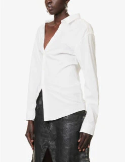 Asymmetric Long-sleeved Cotton-poplin Shirt -Ted Bakee Fashion Shop R04167955 WHITE ALT02