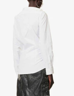 Asymmetric Long-sleeved Cotton-poplin Shirt -Ted Bakee Fashion Shop R04167955 WHITE ALT03