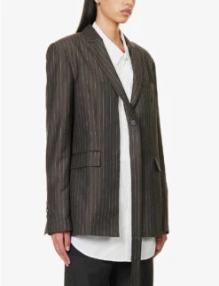 Andarak Pinstriped Deconstructed Wool And Silk-blend Blazer -Ted Bakee Fashion Shop R04168292 GREYWITHSTRIPES ALT02