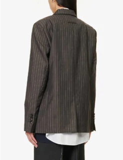 Andarak Pinstriped Deconstructed Wool And Silk-blend Blazer -Ted Bakee Fashion Shop R04168292 GREYWITHSTRIPES ALT03