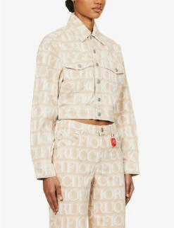 FIORUCCI Monogram-pattern Cropped Organic-denim Jacket 8 FIORUCCI Monogram-pattern Cropped Organic-denim Jacket -Ted Bakee Fashion Shop R04168330 ECRU ALT02