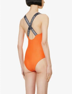 Exclusive Logo-print Stretch-recycled Polyamide Swimsuit -Ted Bakee Fashion Shop R04168676 RED ALT03