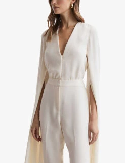 Reiss Olivia Cape-sleeve V-neck Woven Jumpsuit -Ted Bakee Fashion Shop R04169118 IVORY ALT02