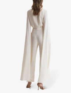 Reiss Olivia Cape-sleeve V-neck Woven Jumpsuit -Ted Bakee Fashion Shop R04169118 IVORY ALT03