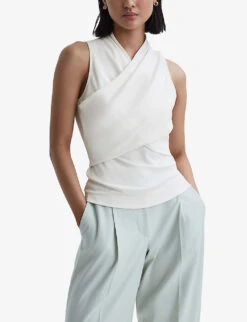Reiss Eli Stretch-woven Wrap Top -Ted Bakee Fashion Shop R04169178 CREAM ALT02