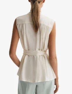 Reiss Romy Stripe-trim Stretch-woven Blouse -Ted Bakee Fashion Shop R04169198 IVORY ALT03