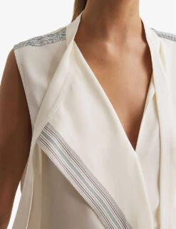 Reiss Romy Stripe-trim Stretch-woven Blouse -Ted Bakee Fashion Shop R04169198 IVORY ALT04