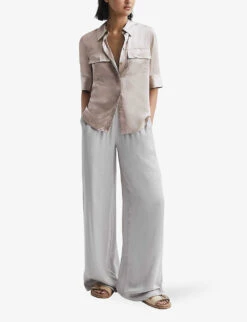 Reiss Aubrey Short-sleeve Silk Shirt -Ted Bakee Fashion Shop R04169200 CHAMPAGNE ALT02