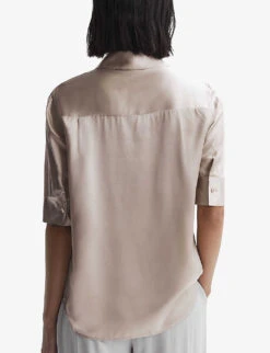 Reiss Aubrey Short-sleeve Silk Shirt -Ted Bakee Fashion Shop R04169200 CHAMPAGNE ALT03